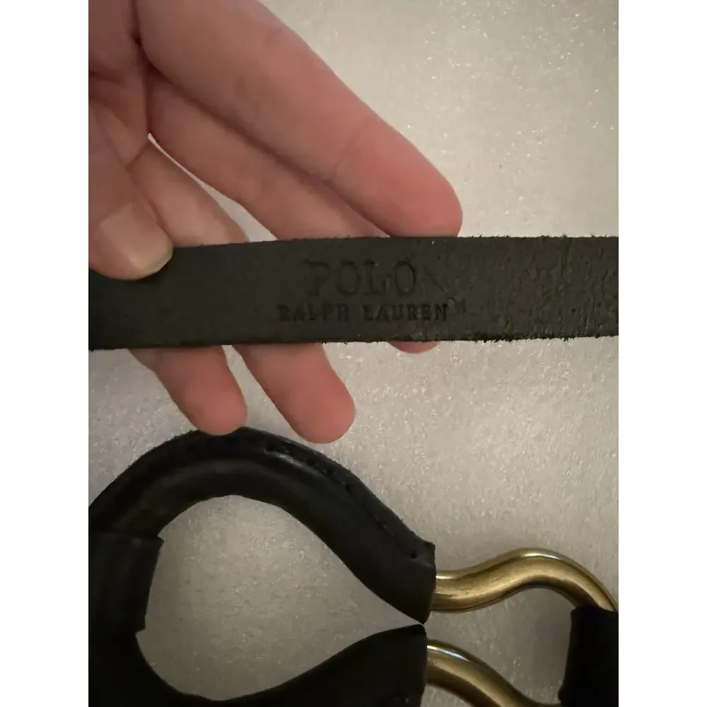 RARE Polo Ralph Lauren Black Leather D Ring Brass Tri Equestrian Belt XL